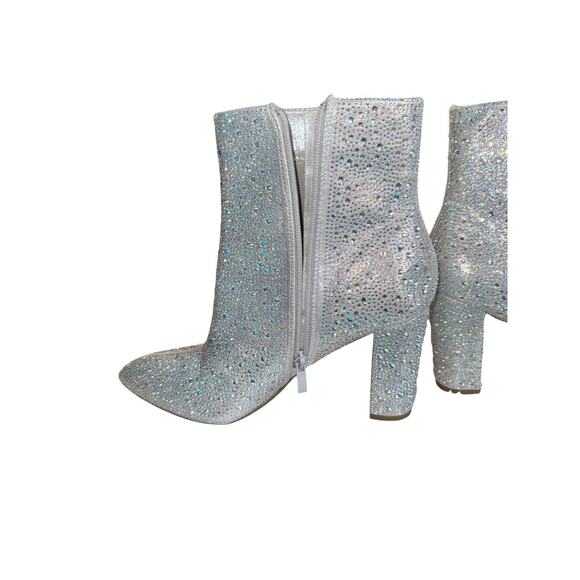 Silver Rhinestone Ankle Boots Sz 10 Cyber Bold Glam Maximalist Sparkle Y2K Party - Picture 7 of 11